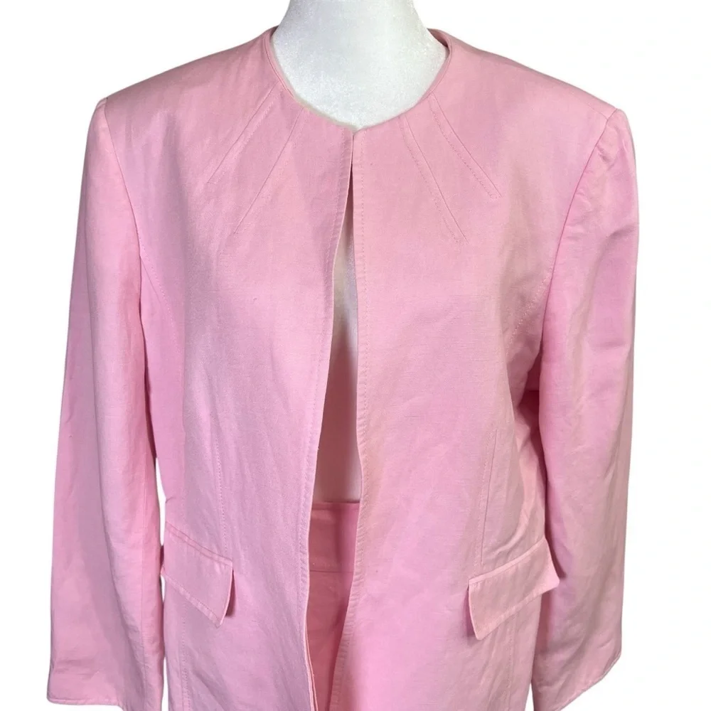 Tahari Arthur S Levine MIX Womens 2-pc Linen Blend Pink Suit Jacket Skirt Sz 16